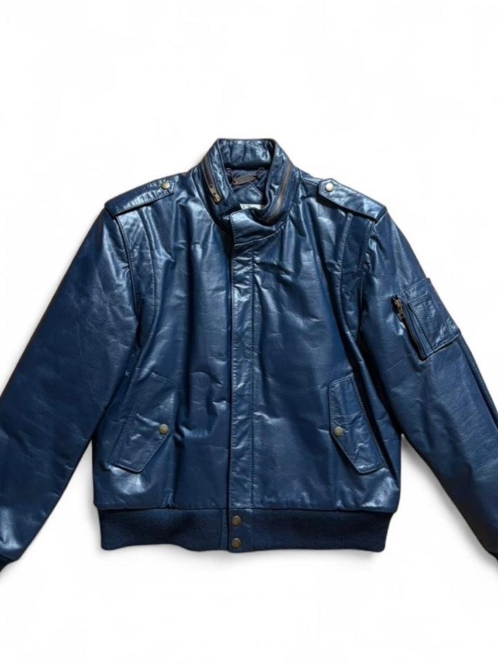 Vintage made in Korea CAMPUS navy blue leather bomber jacket